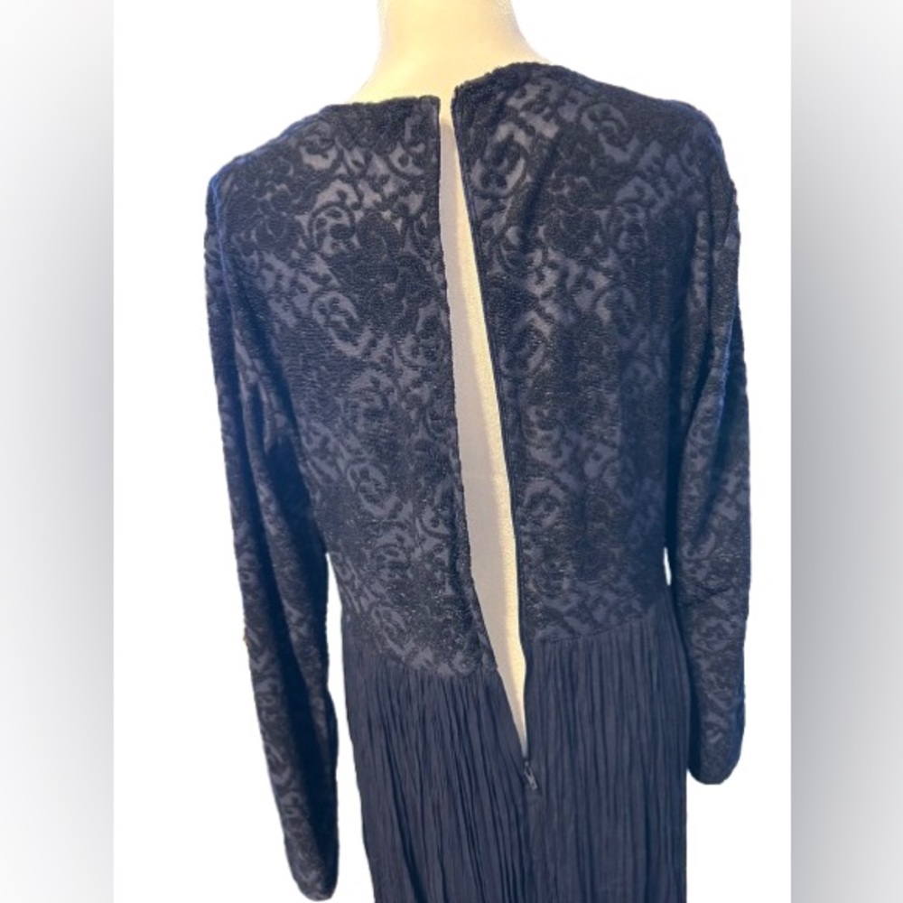 Vintage Navy Burnout Velvet Maxi Dress Long Sleeve Boho Goth Sz 12 - Picture 6 of 9